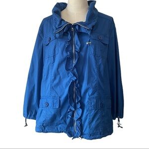 Cleo blue ruffle full front canvas  jacket coat spring summer fall